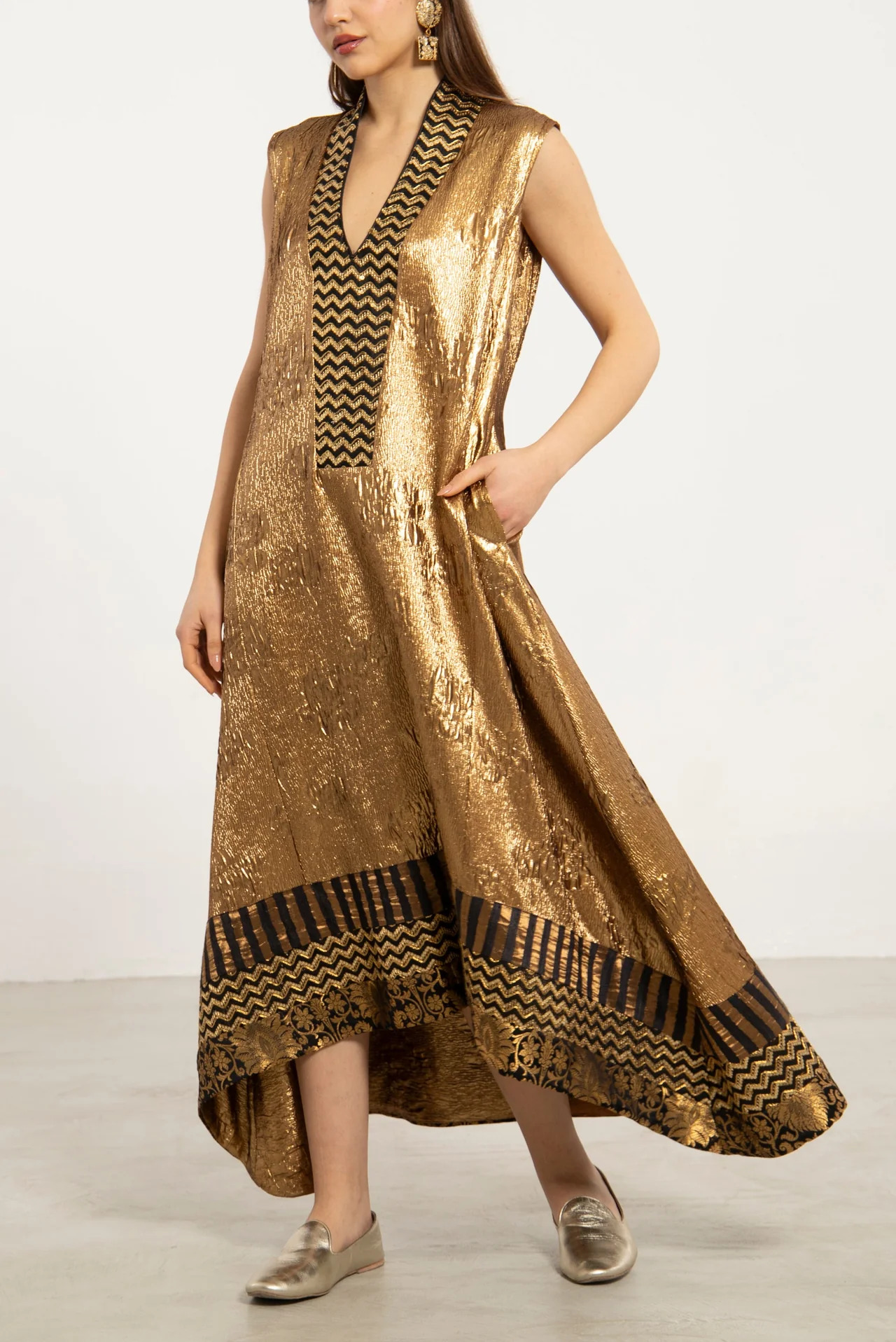 Nahar Jacquard Gold Dress